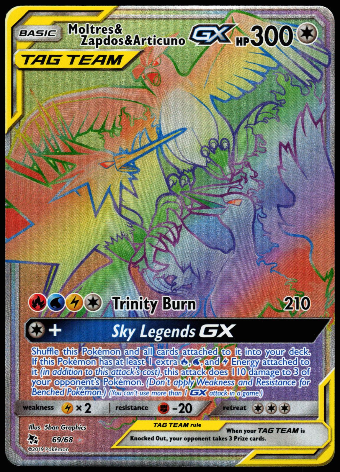 Moltres & Zapdos & Articuno GX 69/68 Rainbow Rare Hidden Fates