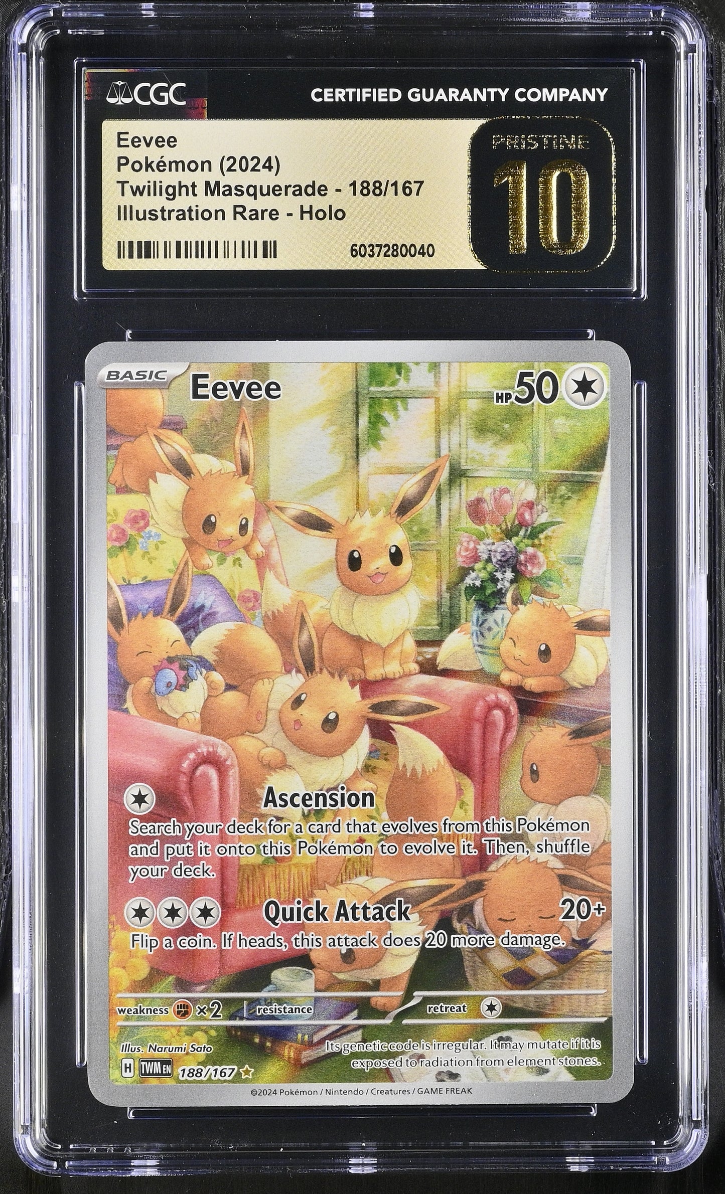 CGC Pristine 10 Eevee 2024 Twilight Masquerade 188/167 Illustration Rare Pokemon Card