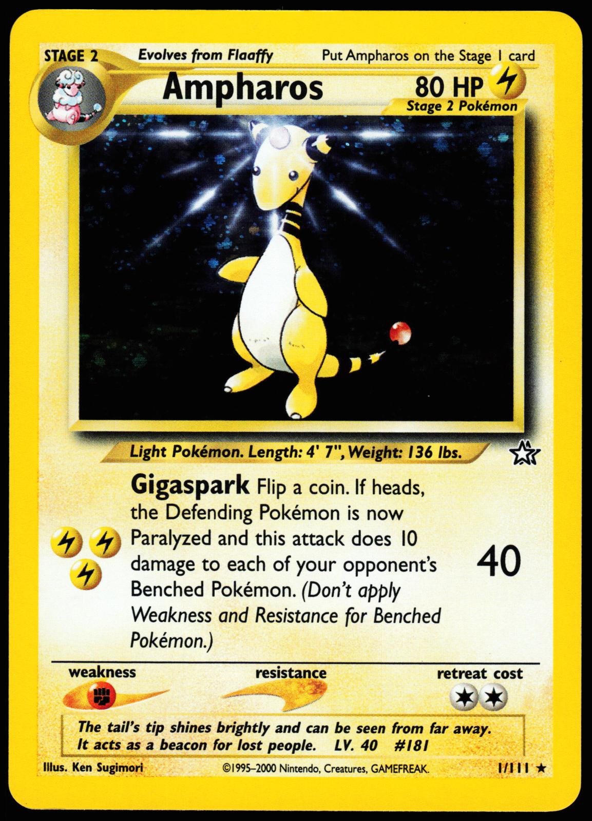 Ampharos 1/111 Holo Rare Neo Genesis Pokemon Unlimited Holo Near Mint – Wenzel TCG