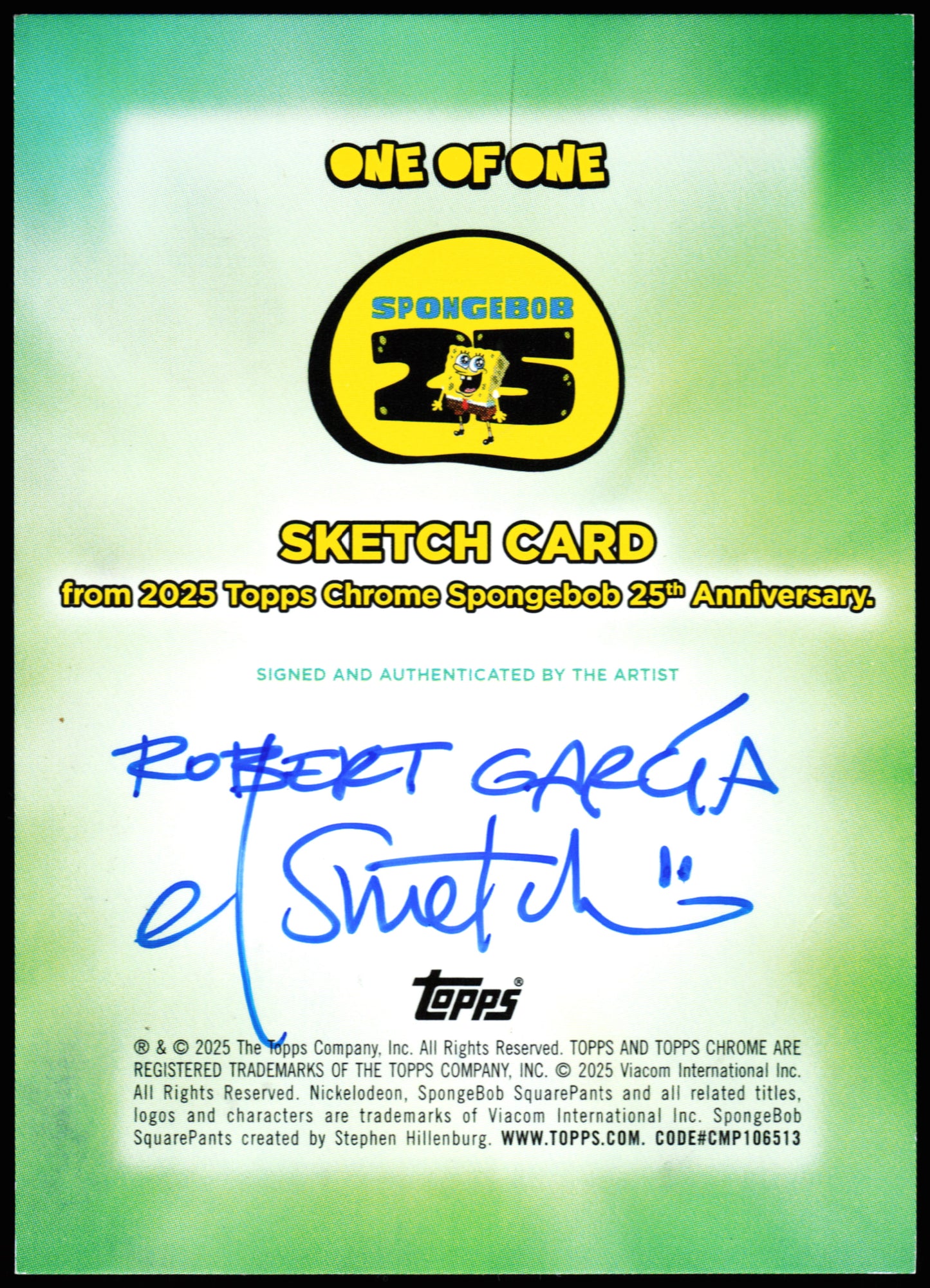 Topps Chrome Spongebob Sketch Card Squidward 1/1