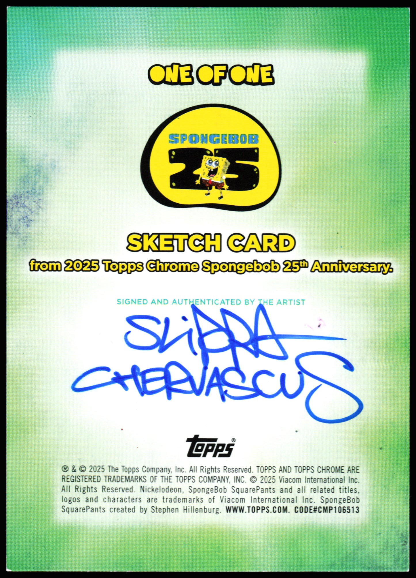 Spongebob Topps Chrome Sketch 1/1 (Pizza)