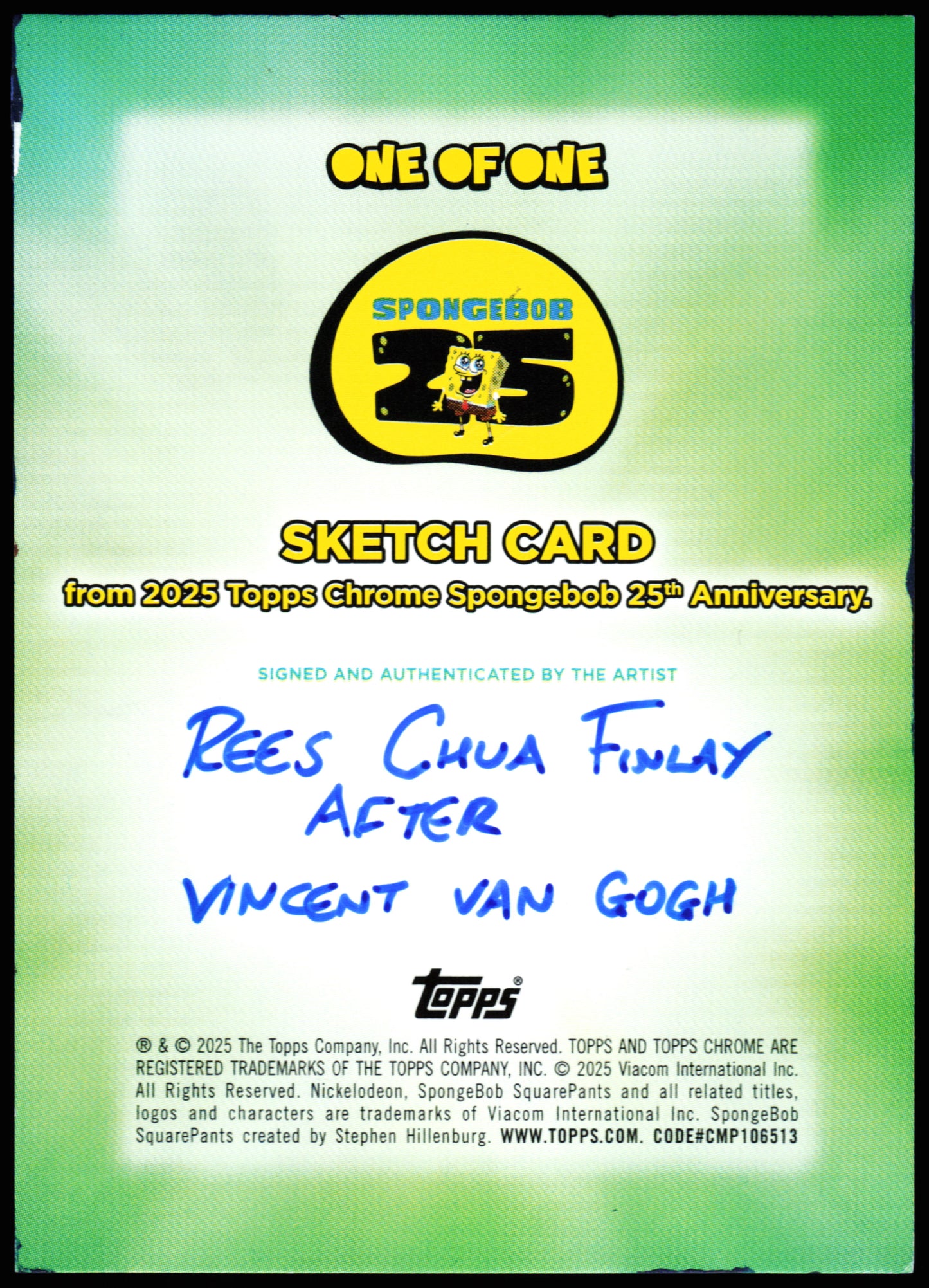 Spongebob Topps Chrome Sketch 1/1 (Mrs. Puff Van Gogh)