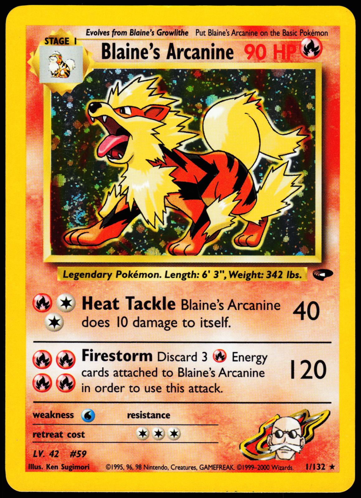 arcanine holographic card Blaine's 1/132 Holo Rare Gym Challenge Pokemon Unlimited Holo Near Mint Once during your turn Scarlet & Violet: White Case Color:Red Raging Battle
