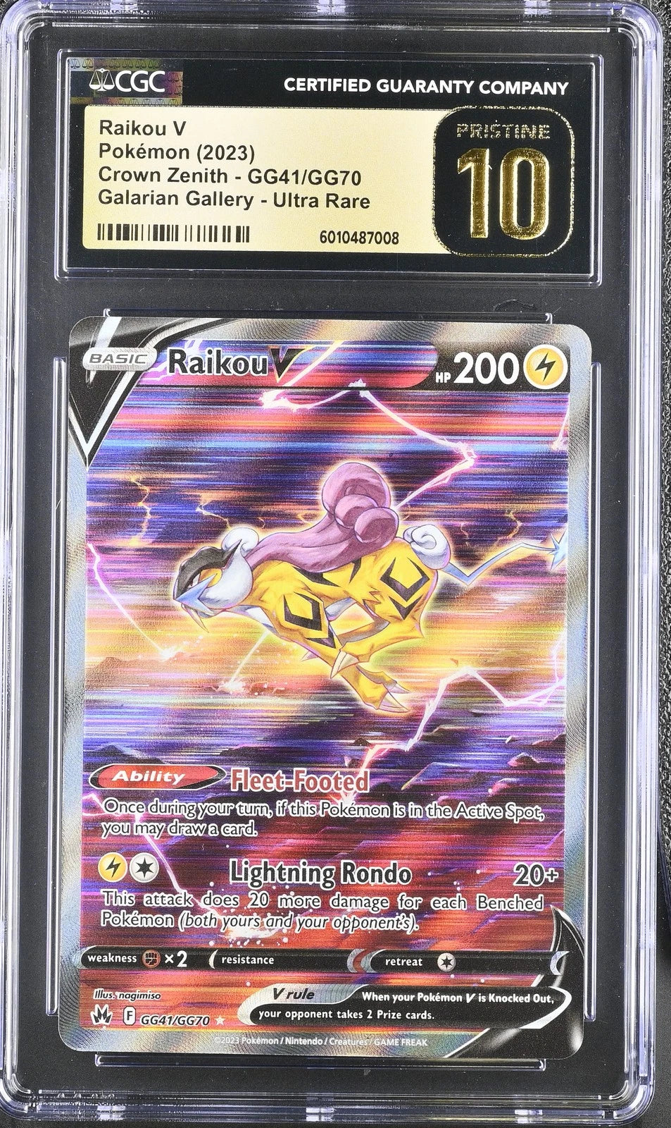 CGC Pristine 10 Raikou V Crown Zenith GG41/GG70 Pokemon Card