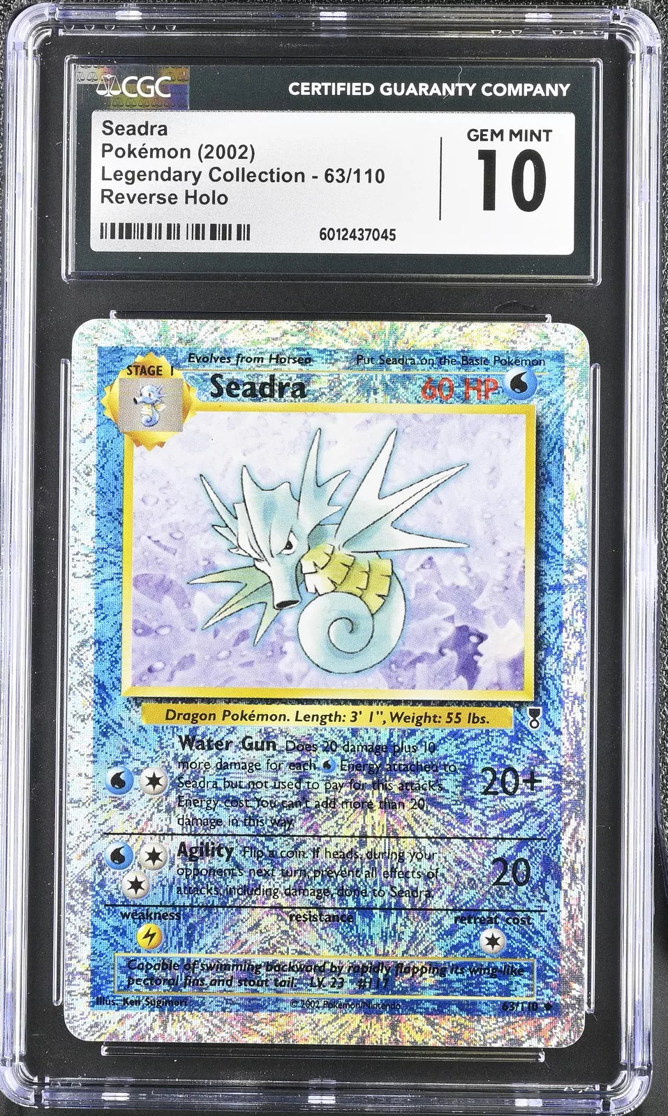 CGC 10 Seadra 2002 Legendary (Collection) 63/110 Reverse Holo Pokemon Card