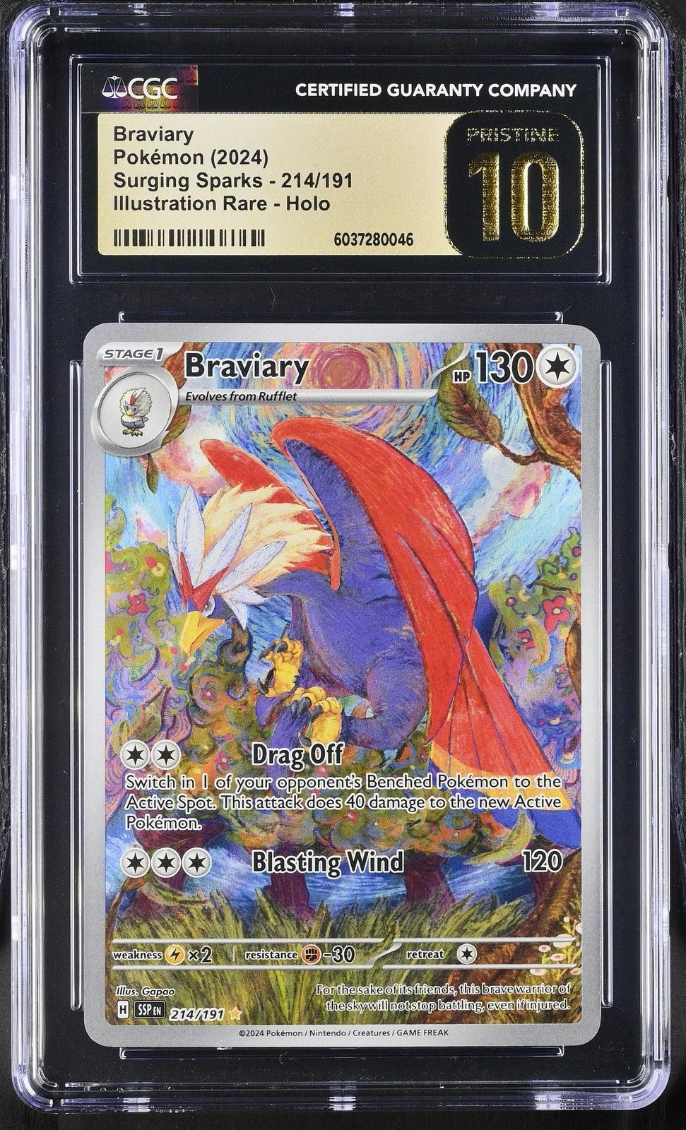 CGC Pristine 10 Braviary Surging Sparks 214/191 Illustration Rare Pokemon Card