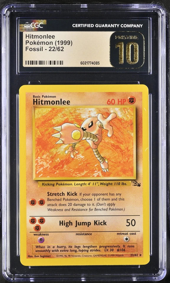 CGC Pristine 10 Hitmonlee 1999 Fossil 22/62 Pokemon Card