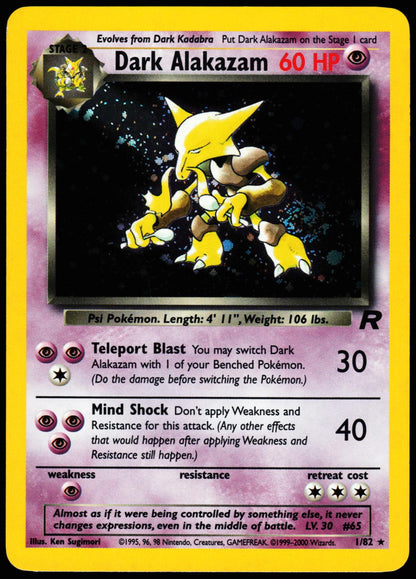 Dark Alakazam 1/82 Holo Rare Team Rocket Pokemon Lightly Played