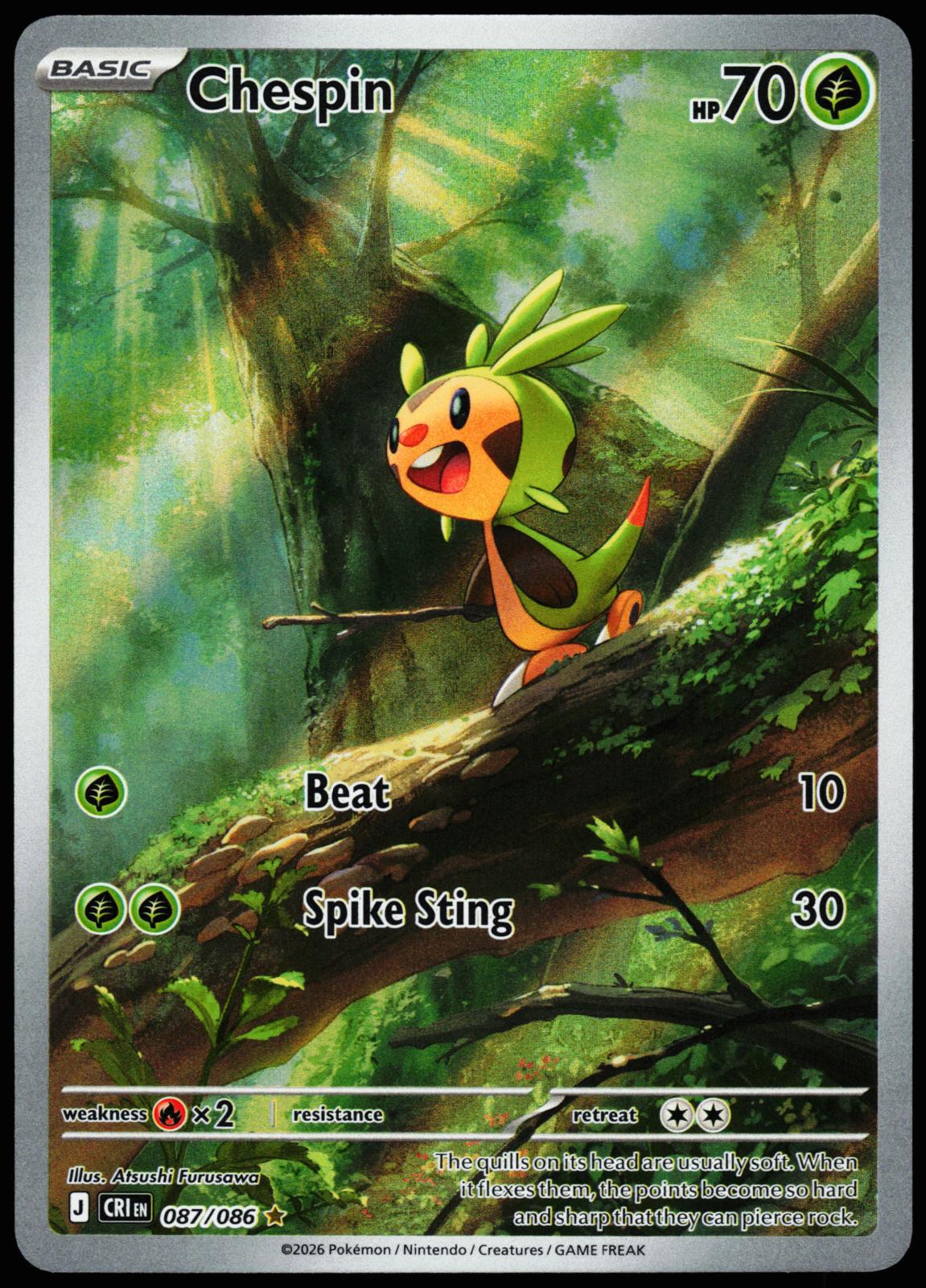 Chespin 087/086 Holo Illustration Rare Chaos Rising Pokemon Near Mint