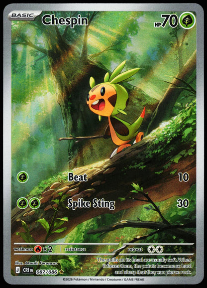 Chespin 087/086 Holo Illustration Rare Chaos Rising Pokemon Near Mint