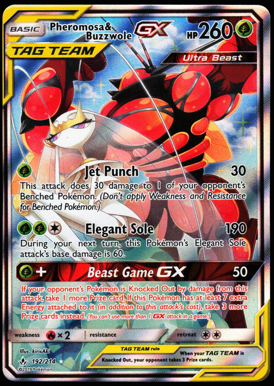 Pheromosa & Buzzwole GX 192/214 Ultra Rare Unbroken Bonds Pokemon Near Mint