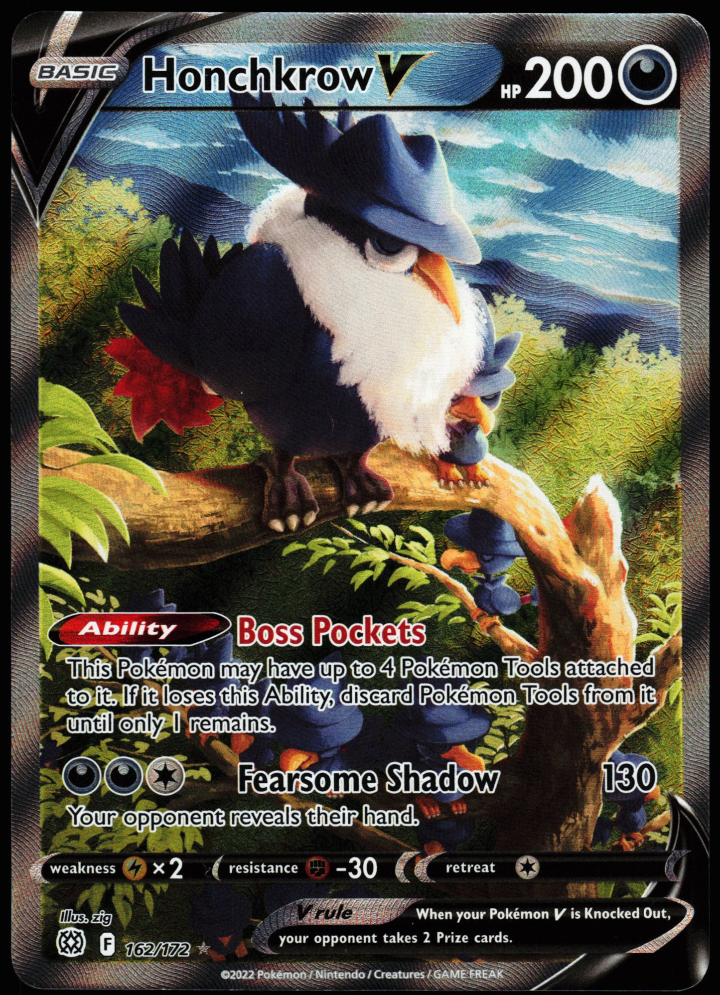 Pokemon Card - Honchkrow V (Alternate Art Full Art) Brilliant Stars 162/172 Ultra Rare