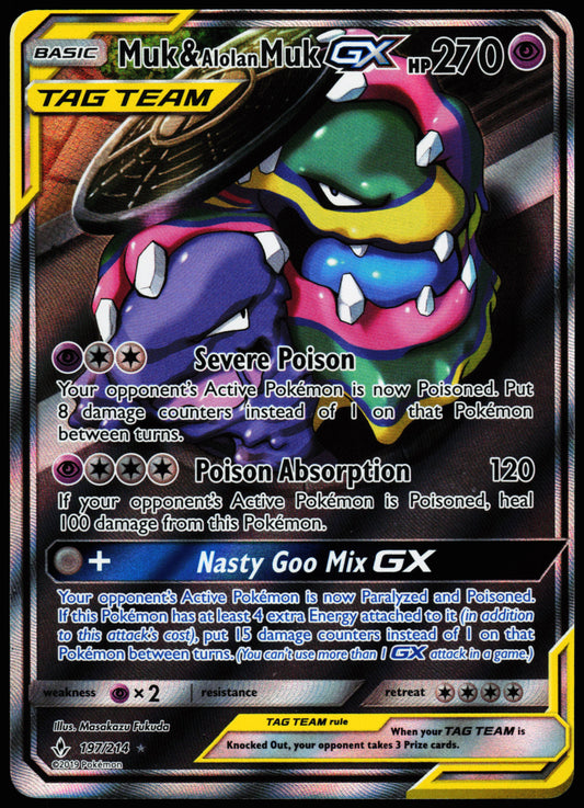 Pokemon Card - Muk & Alolan Muk GX (Alternate Art Full Art) Unbroken Bonds 197/214 Ultra Rare