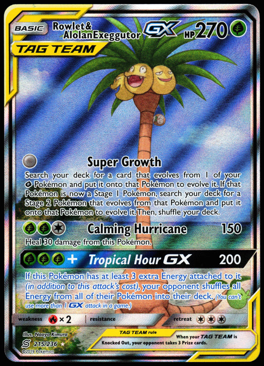 Pokemon Card - Rowlet & Alolan Exeggutor GX (Alternate Art Full Art) Unified Minds 215/236 Ultra Rare