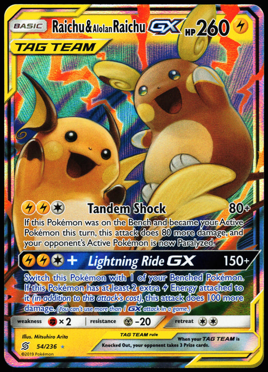 Pokemon Card - Raichu & Alolan Raichu GX Unified Minds 54/236 Ultra Rare