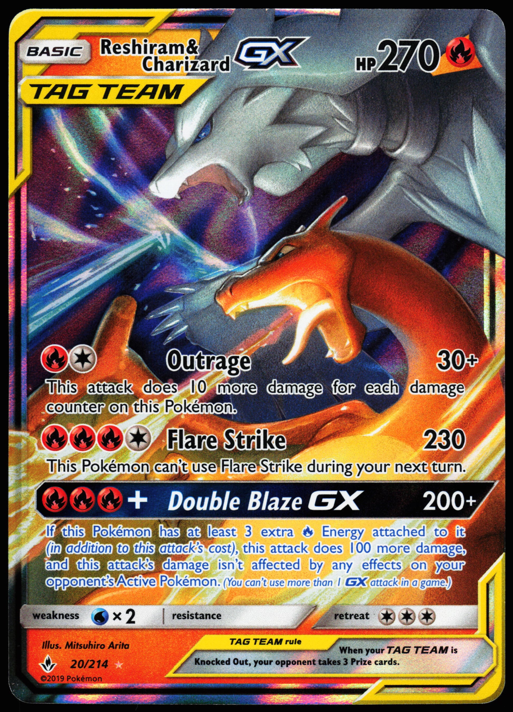 Pokemon Card - Reshiram & Charizard GX Unbroken Bonds 20/214 Ultra Rare