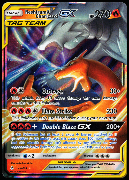 Pokemon Card - Reshiram & Charizard GX Unbroken Bonds 20/214 Ultra Rare
