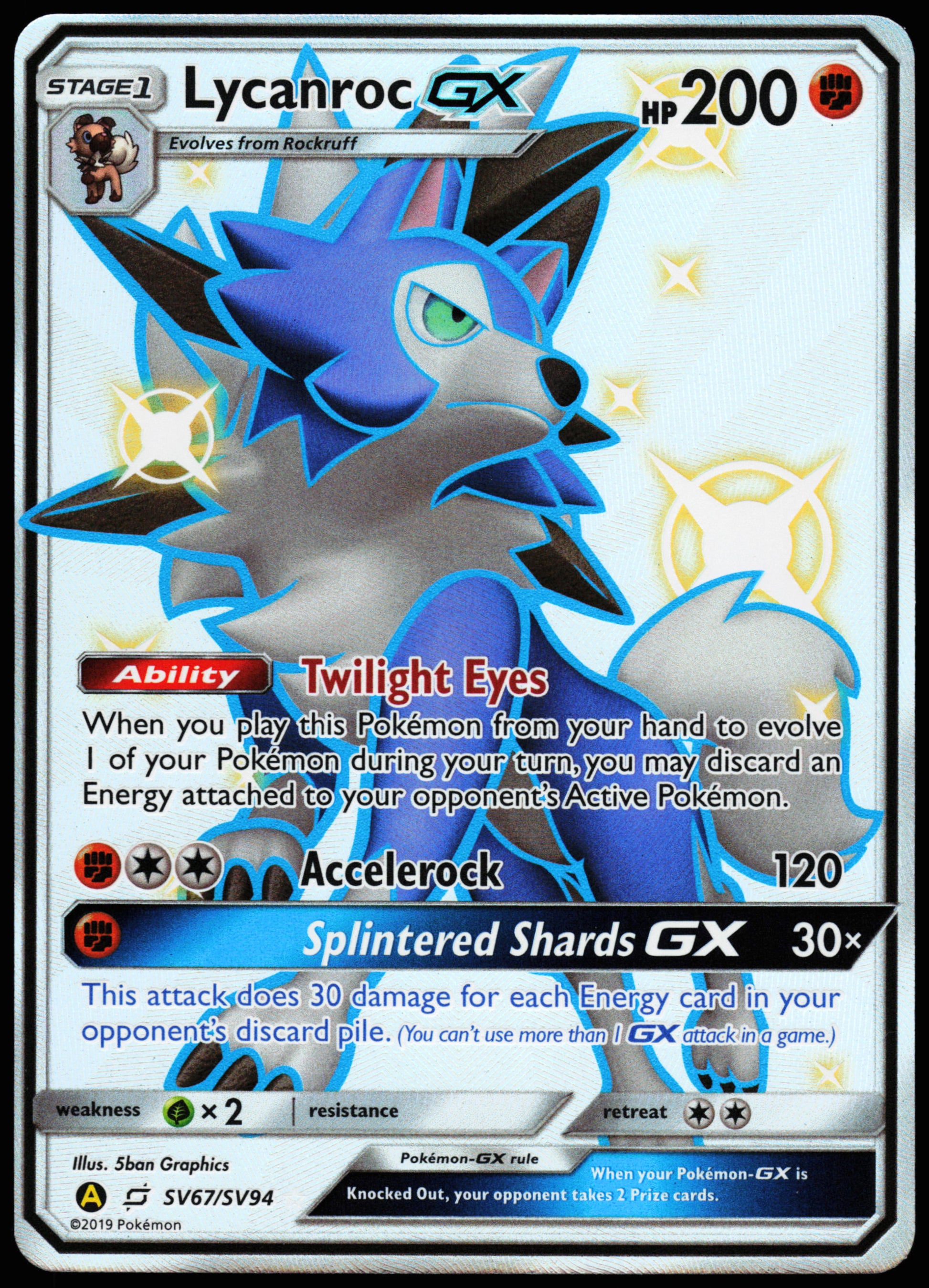 Pokemon Card - Lycanroc GX Hidden Fates SV67/SV94 Shiny Full Art