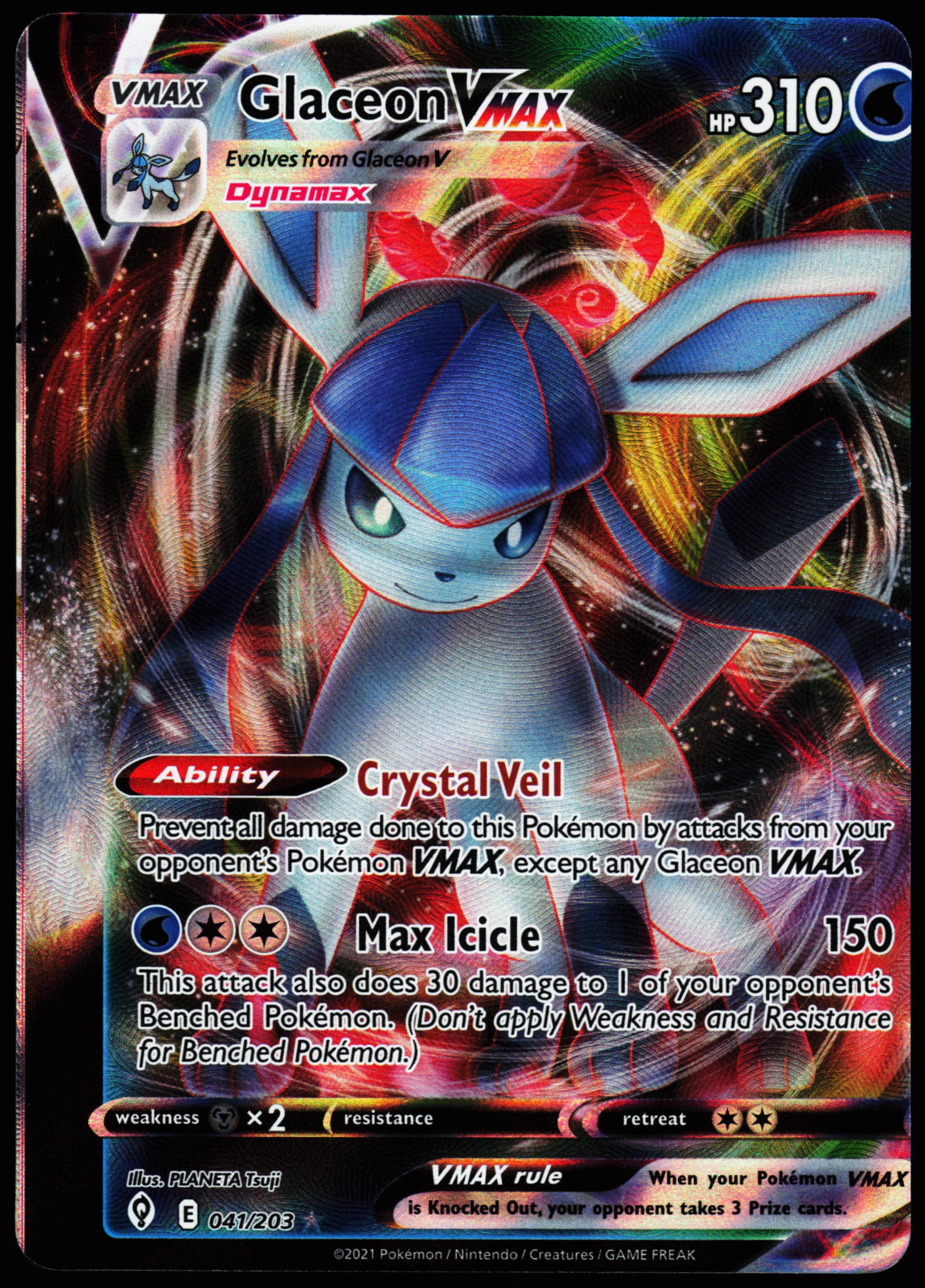 Pokemon Card - Error Miscut Glaceon VMAX Evolving Skies 041/203 Ultra Wenzel TCG Pokemon Card - Error Miscut Glaceon VMAX Evolving Skies 041/203 Ultra Wenzel TCG