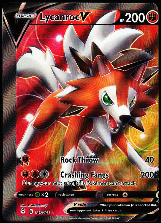 Pokemon Card - Error Miscut Lycanroc V (Full Art) Evolving Skies 187/203 Ultra Rare