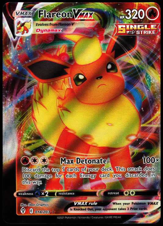 Pokemon Card - Error Miscut Flareon VMAX Evolving Skies 018/203 Ultra Rare
