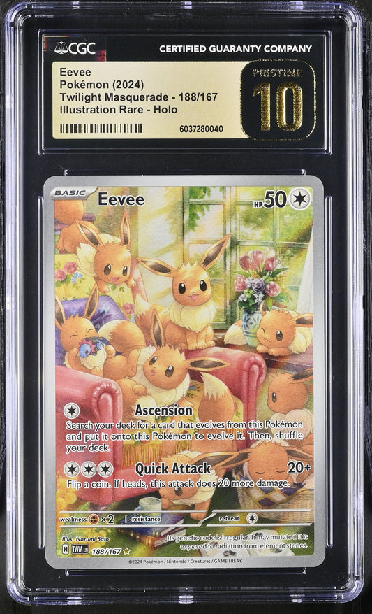 CGC Pristine 10 Eevee 2024 Twilight Masquerade 188/167 Illustration Rare Pokemon Card