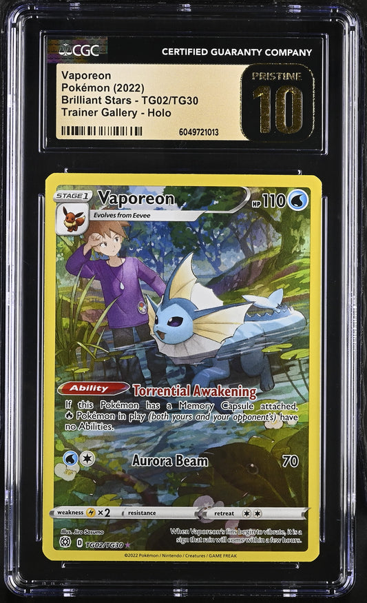 CGC Pristine 10 Vaporeon Brilliant Stars TG02/TG30 Trainer Gallery Pokemon Card