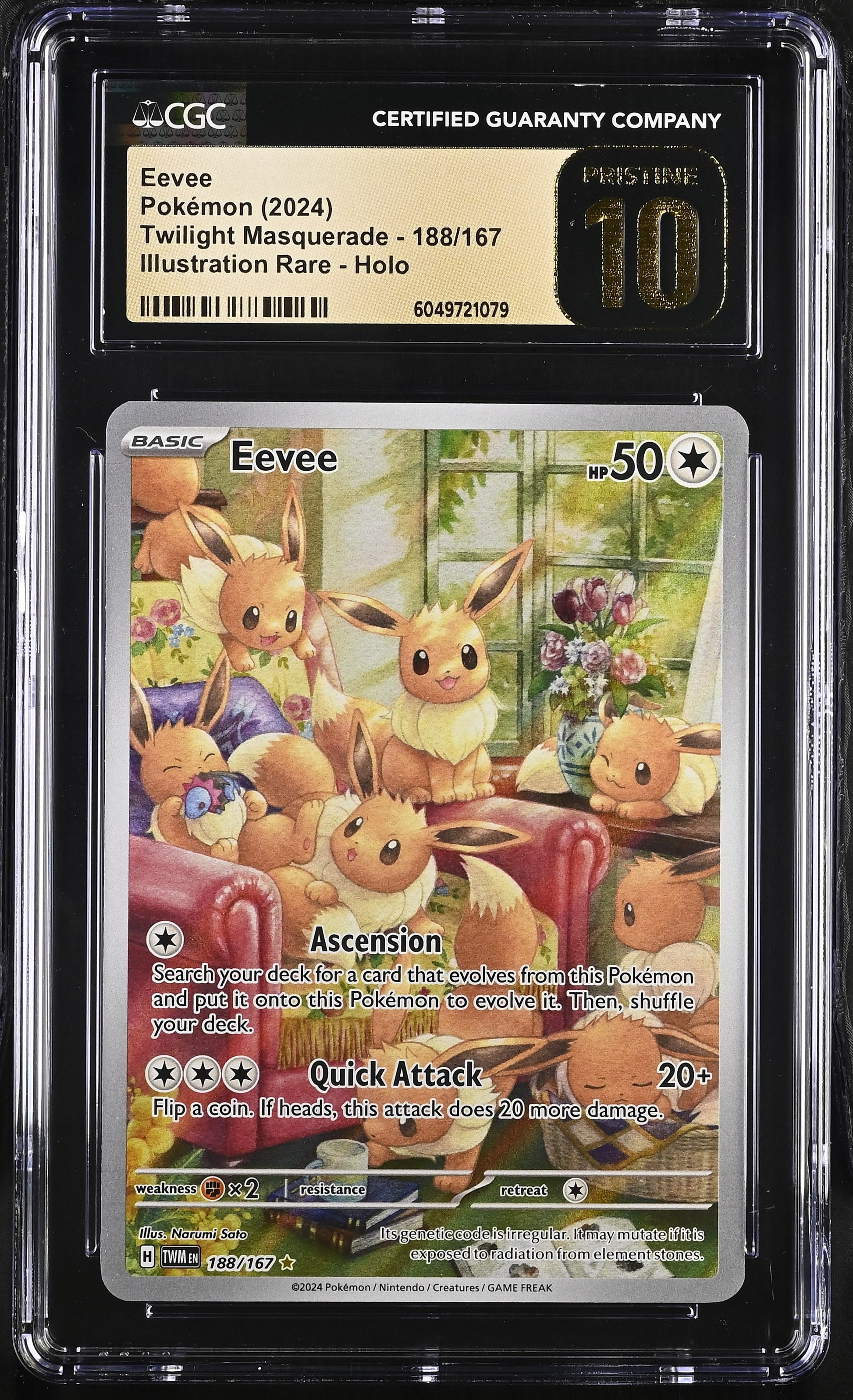 CGC Pristine 10 Eevee Twilight Masquerade 188/167 Illustration Rare Pokemon Card