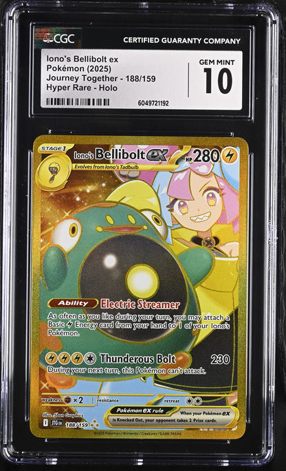 CGC 10 Iono's Bellibolt ex Journey Together 188/159 Secret Rare Pokemon Card