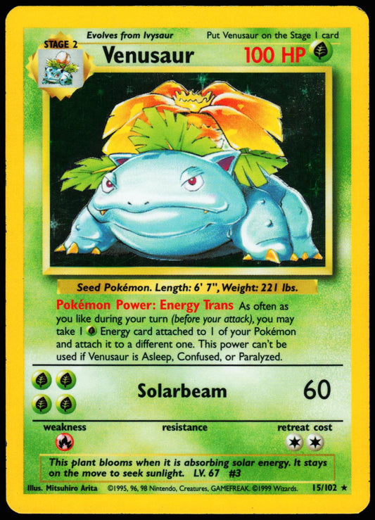Venusaur 15/102 Holo Holo Rare Base Set Unlimited Pokemon Lightly Played