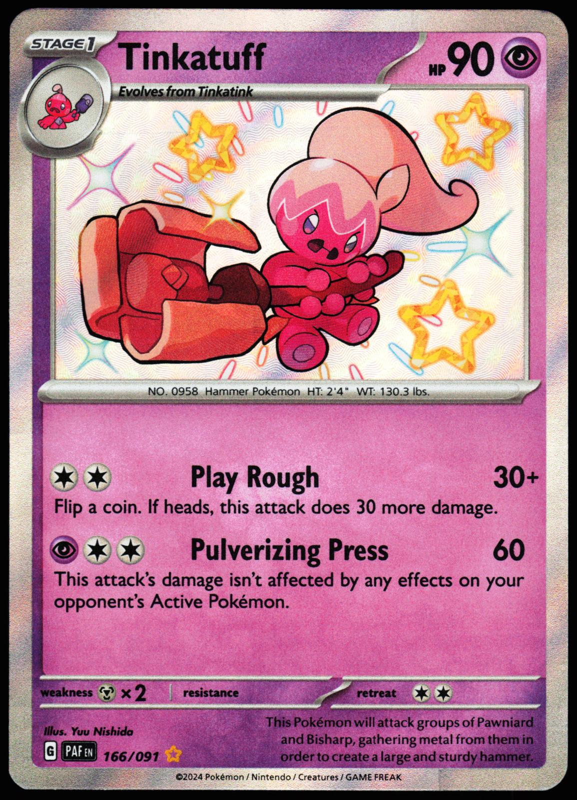 Tinkatuff 166/091 Shiny Rare Paldean Fates Pokemon Holo Near Mint