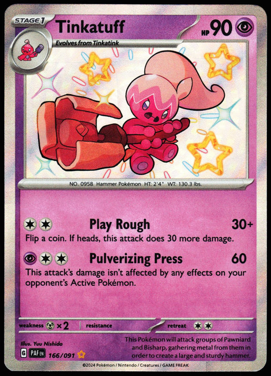 Tinkatuff 166/091 Shiny Rare Paldean Fates Pokemon Holo Near Mint