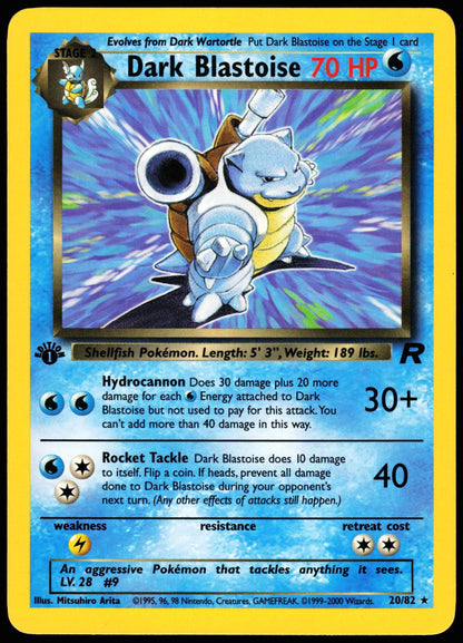 Dark Blastoise 20/82 Rare Team Rocket Pokemon 1st Edition Lightly Played