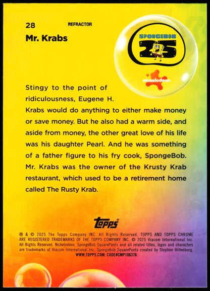 2025 Topps Chrome SpongeBob 25th Anniversary #28 Mr. Krabs Refractor