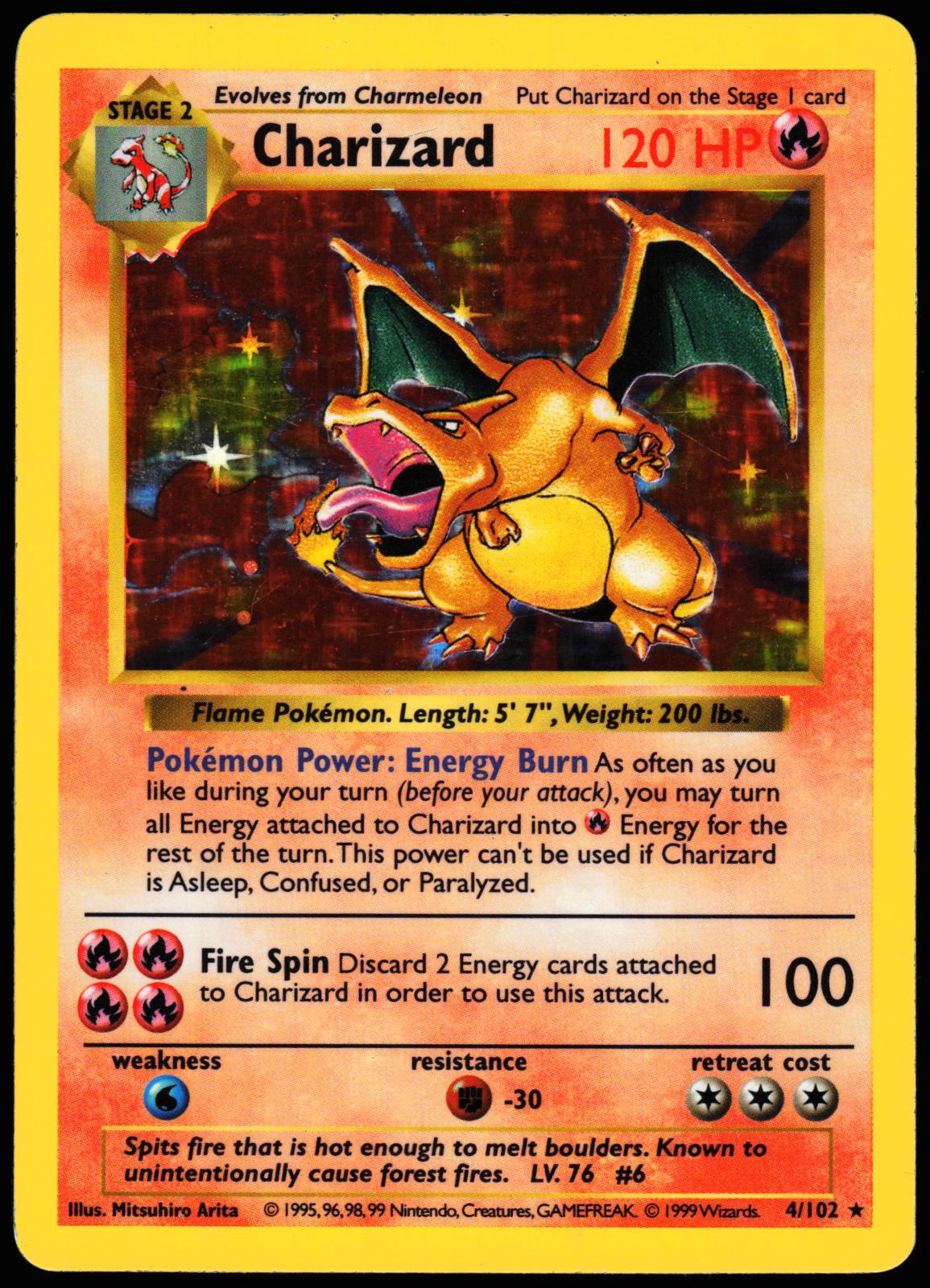Charizard 4/102 Holo Holo Rare Base Set Shadowless Pokemon 1st Edition Holo MP