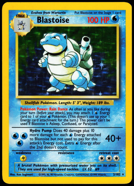 Blastoise 2/102 Holo Holo Rare Base Set Unlimited Pokemon Lightly Played