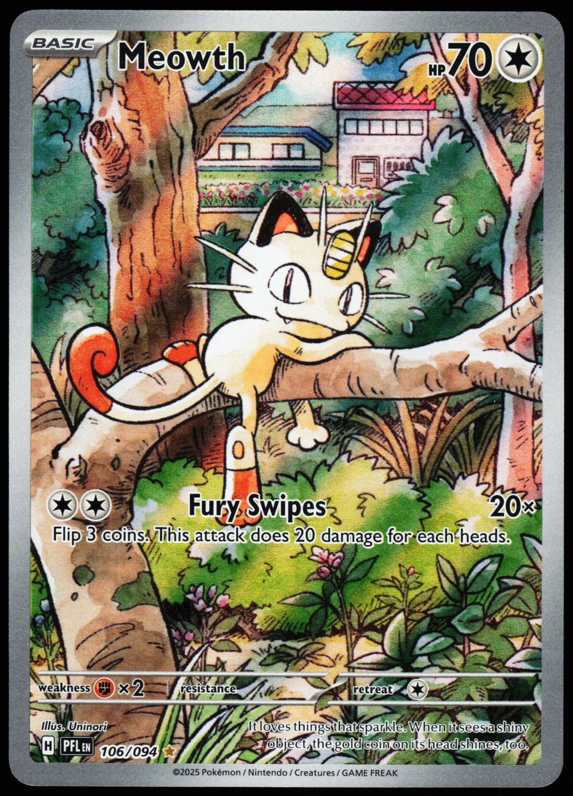 Meowth 106/094 Illustration Rare Phantasmal Flames Pokemon Holo Near Mint