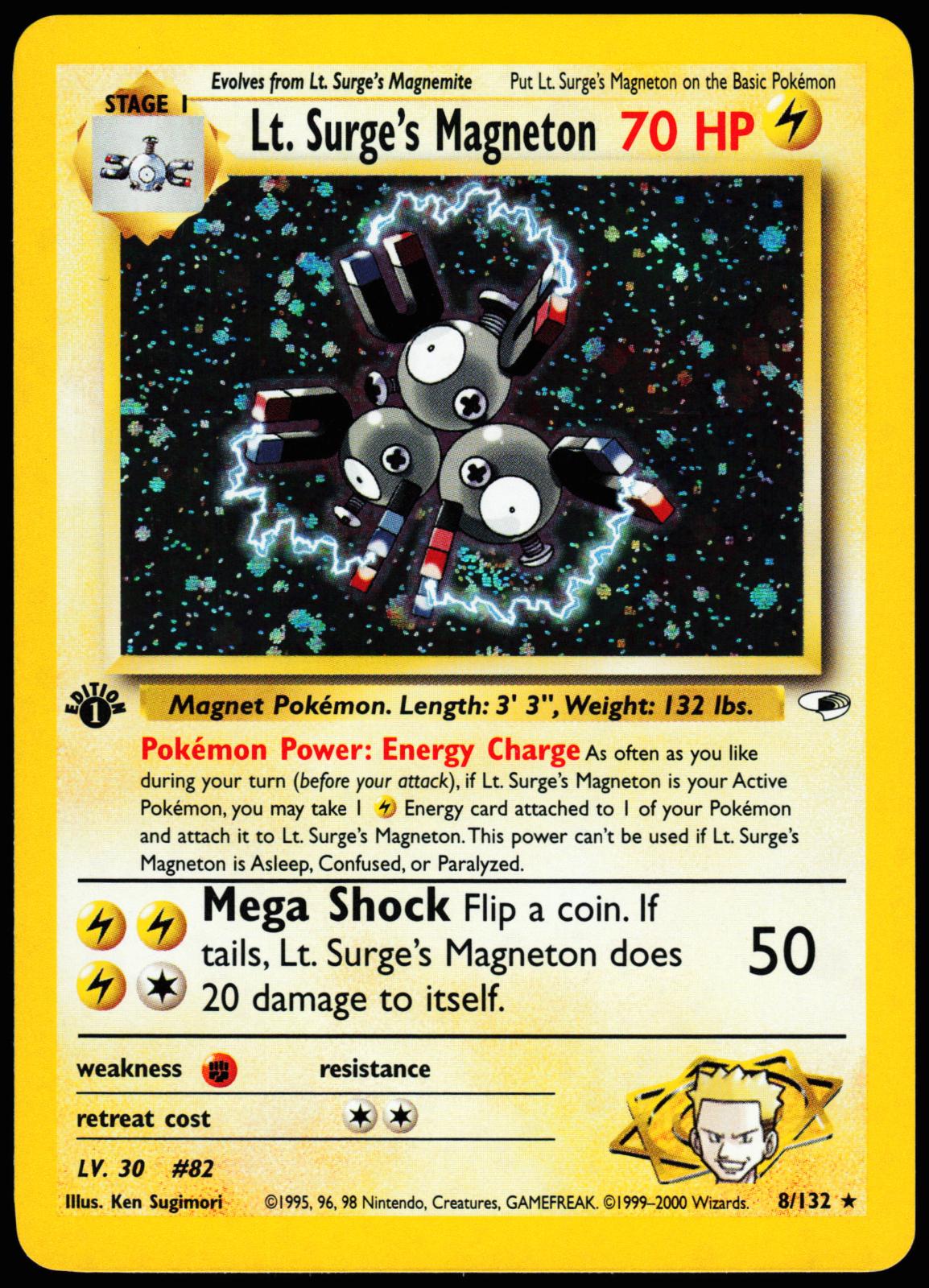 Lt. Surge's Magneton 8/132 Holo Rare Gym Heroes Pokemon 1st Edition Holo NM