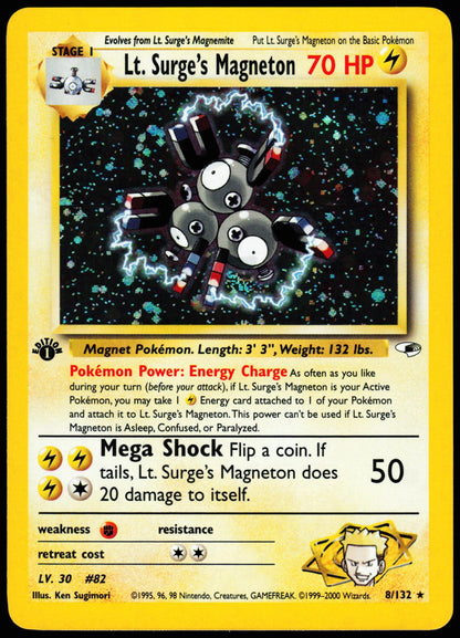Lt. Surge's Magneton 8/132 Holo Rare Gym Heroes Pokemon 1st Edition Holo NM