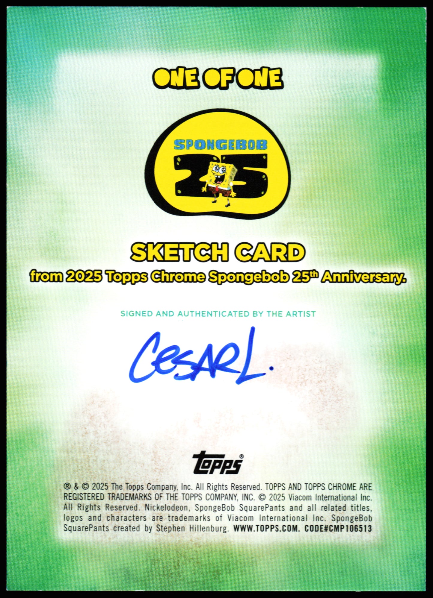 Spongebob Topps Chrome Sketch 1/1  (Pirate)