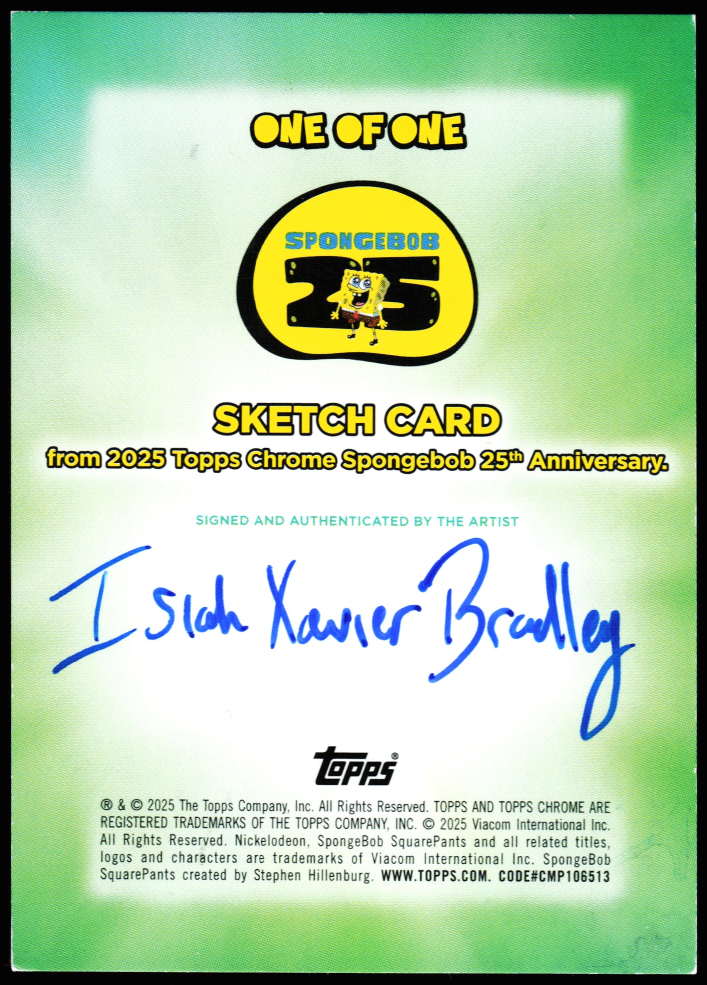 Spongebob Topps Chrome Sketch 1/1 (Patties)