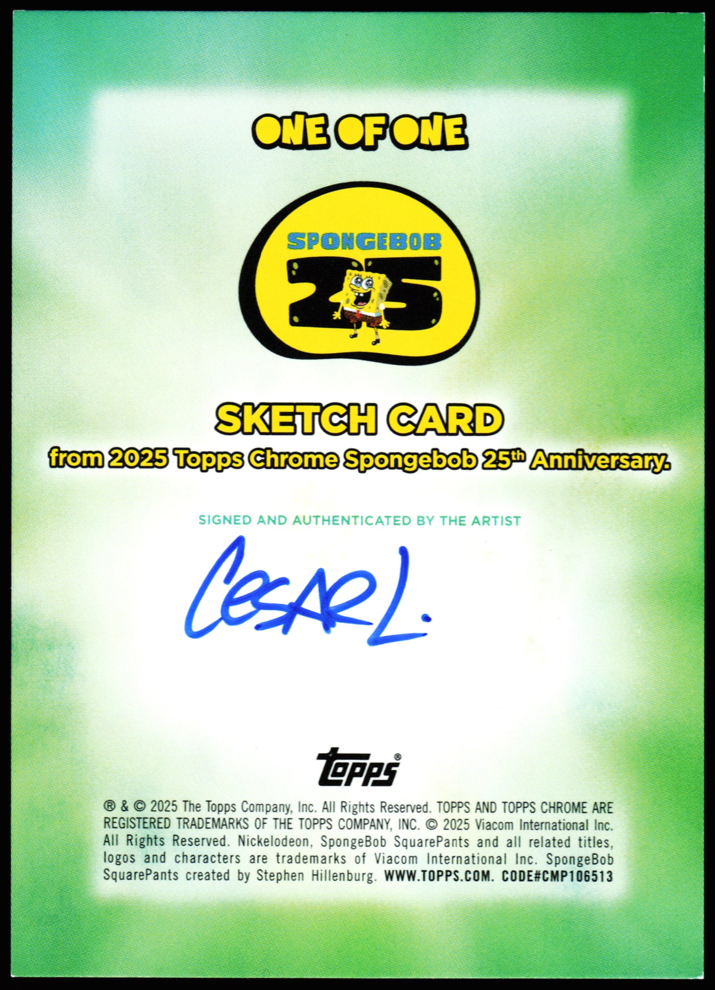 Spongebob Topps Chrome Sketch 1/1 (Bubbles)