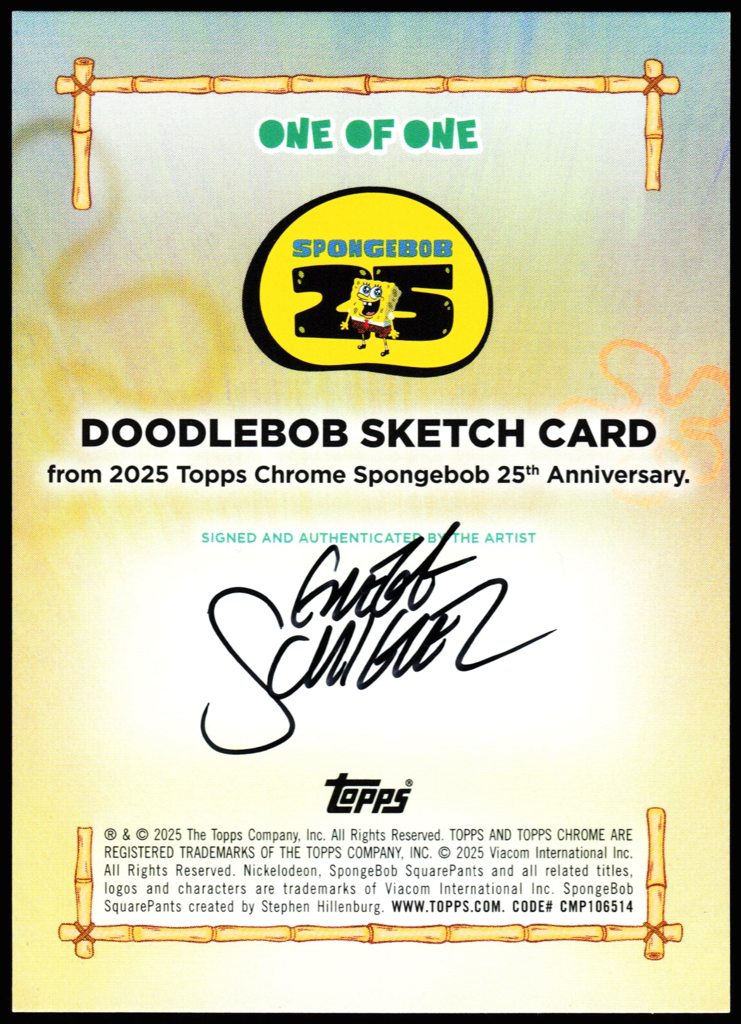 Spongebob Topps Chrome DoodbleBob Sketch 1/1 (Squidward)