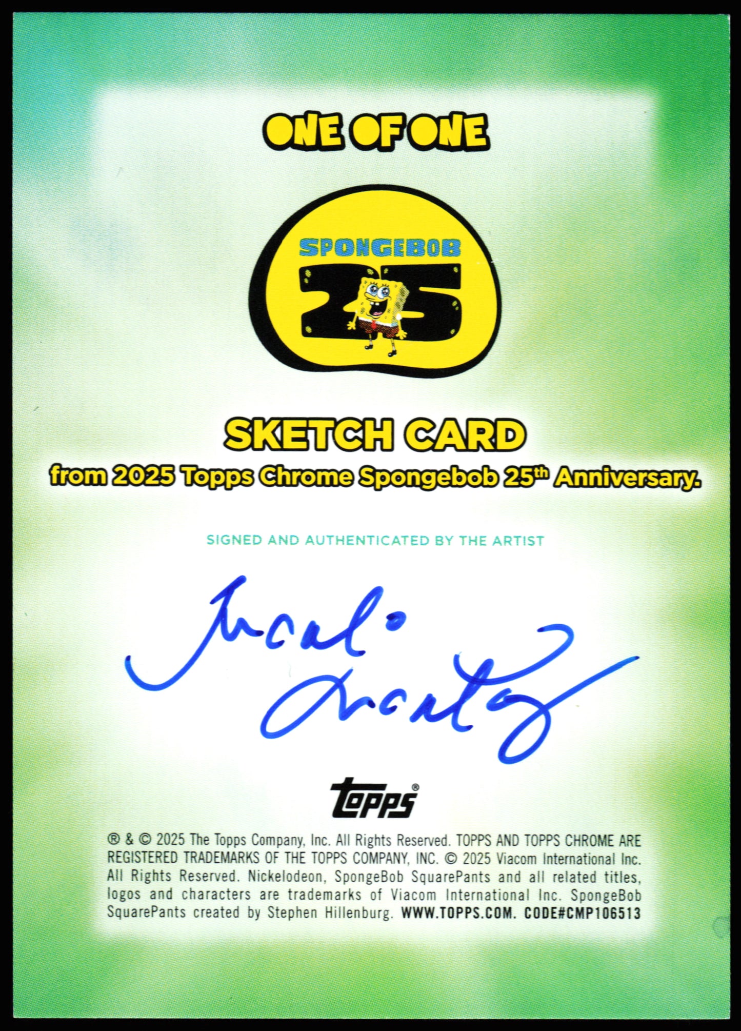 Spongebob Topps Chrome Sketch 1/1 (Cashire)