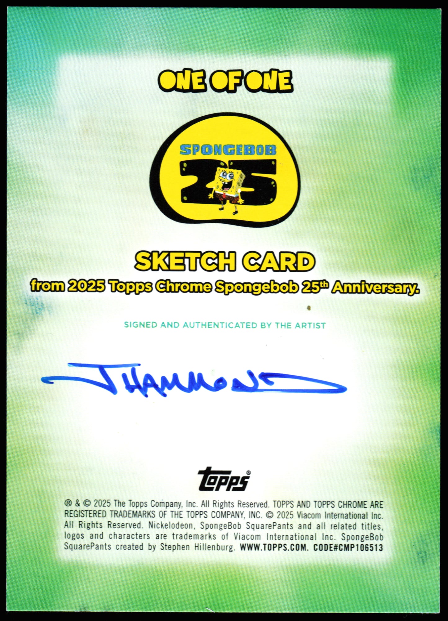 Spongebob Topps Chrome Sketch 1/1 (Sponge)