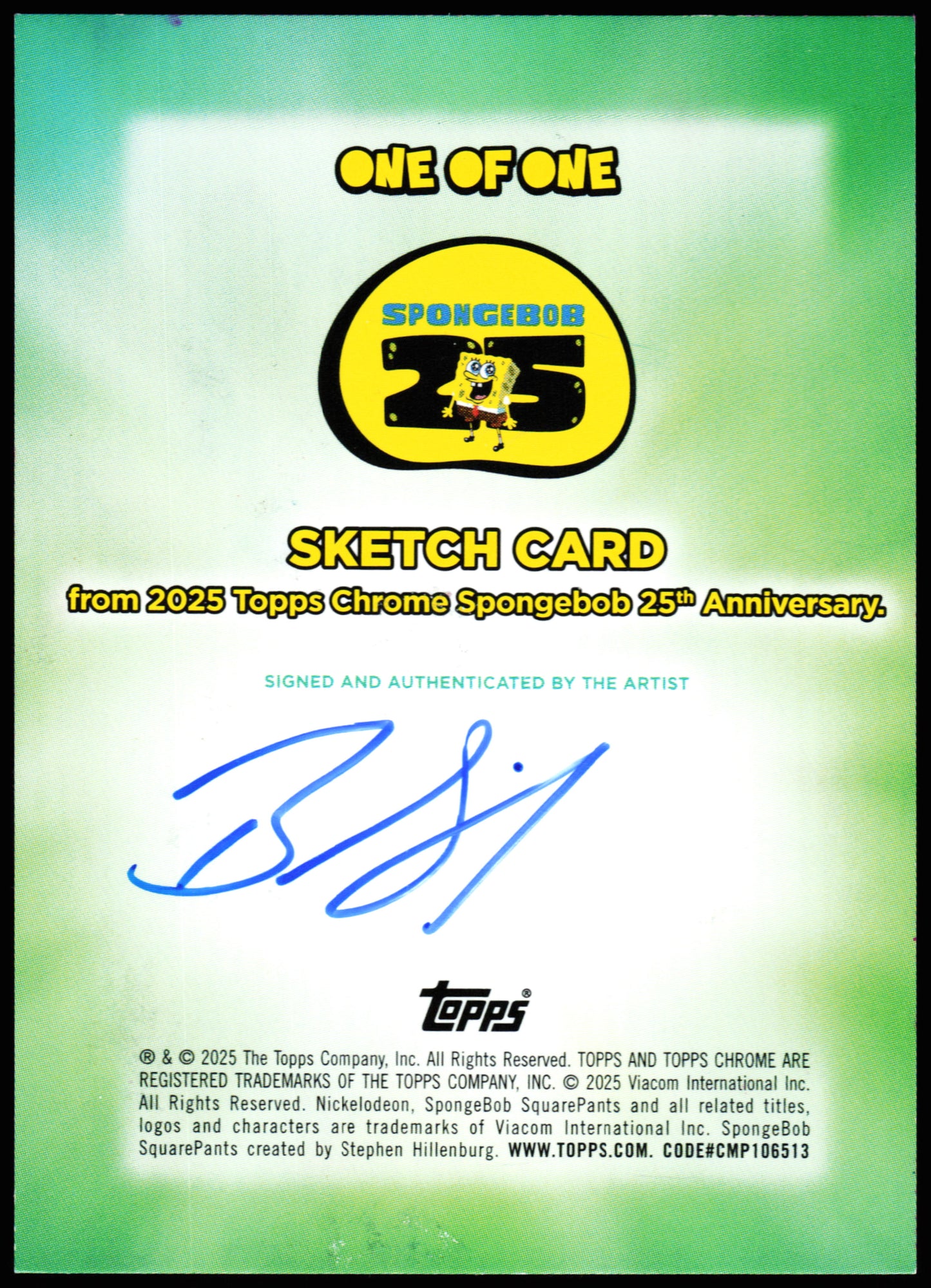Spongebob Topps Chrome Sketch 1/1 (Happy Squidward)