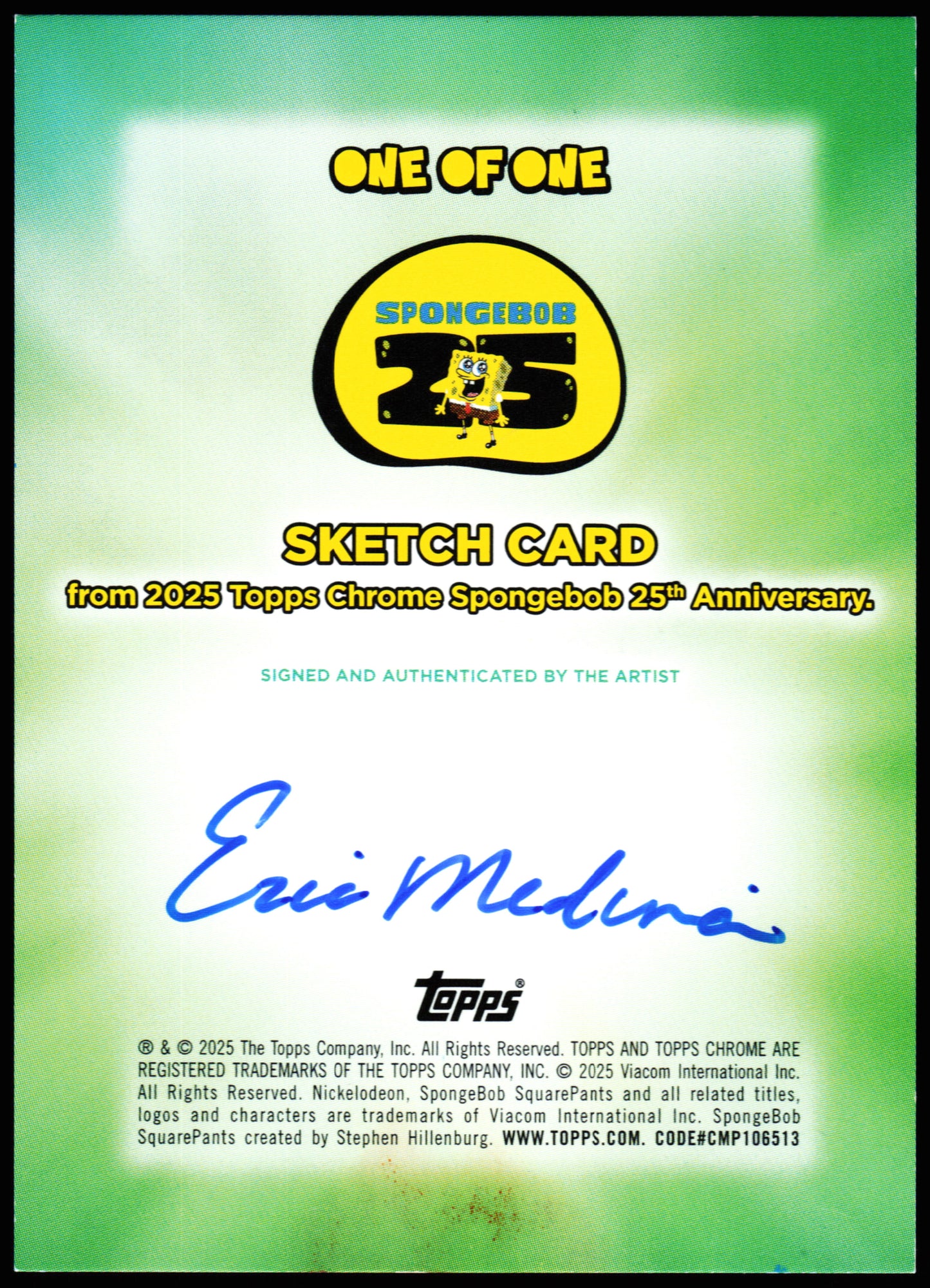 Spongebob Topps Chrome Sketch 1/1 (Eric Medina)
