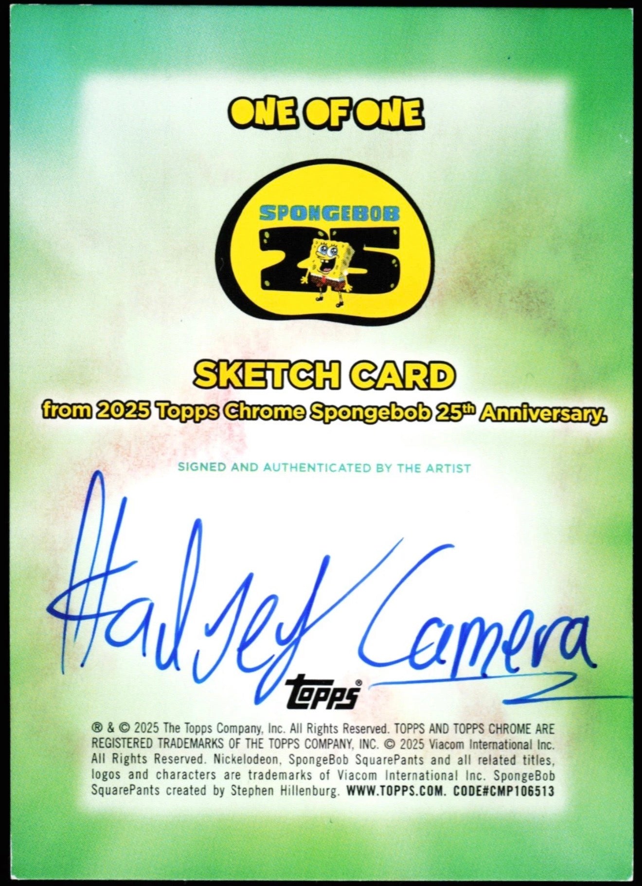 Spongebob Topps Chrome Sketch 1/1 (SpongeBob & Gary)
