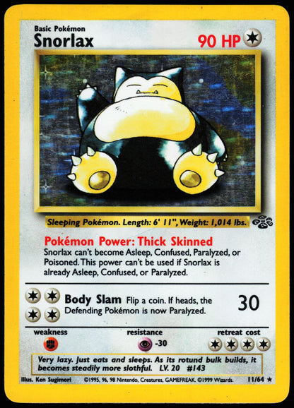 Snorlax 11/64 Holo Rare Jungle Pokemon Unlimited Holo Moderately Played