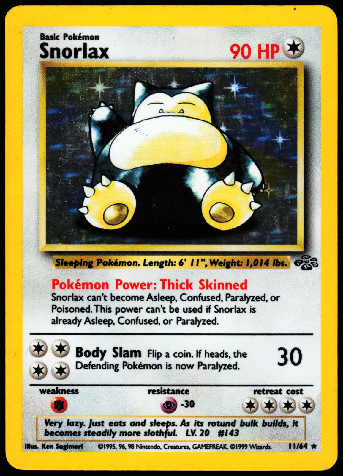 Snorlax 11/64 Holo Rare Jungle Pokemon Unlimited Holo Lightly Played